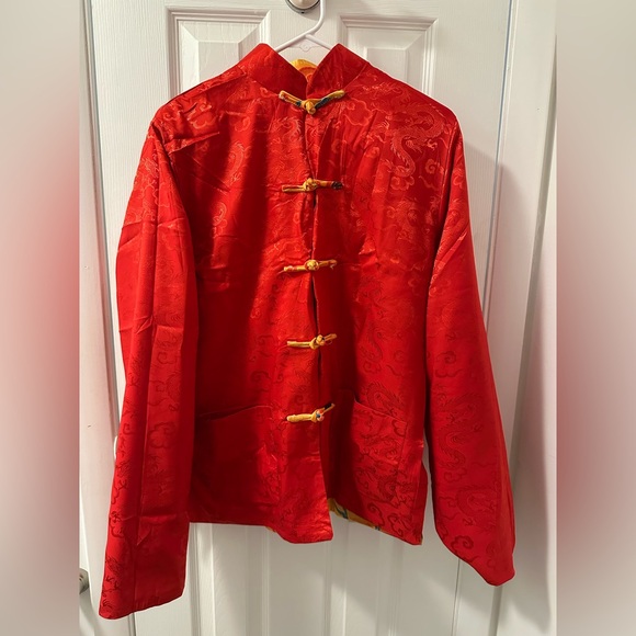 Reversible Traditional Asian Silk Print Jacket Coat - Picture 3 of 4